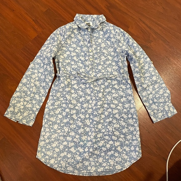 Girl Old Navy floral shirt dress button down tie waist long sleeve cotton size M - Picture 3 of 10